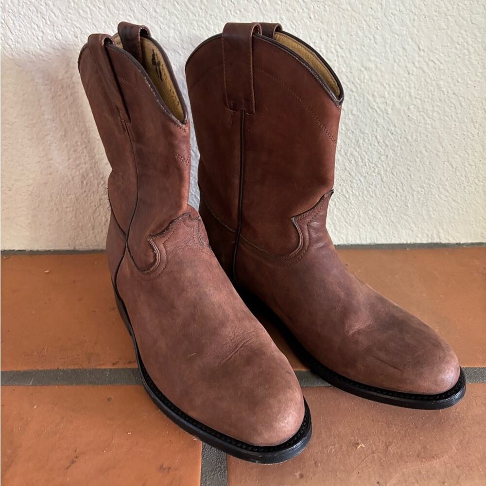 Vintage Boots genuine Leather brown mid calf Cowboy Boots size 7.5- Western chic - Picture 2 of 7